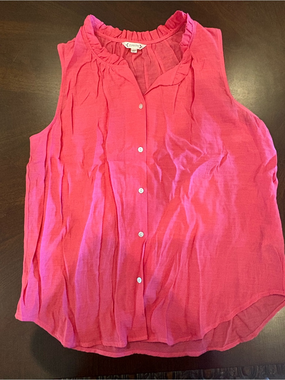 Nanette Lepore Hot Pink Sleeveless Ruffle-Trim Button Front Top